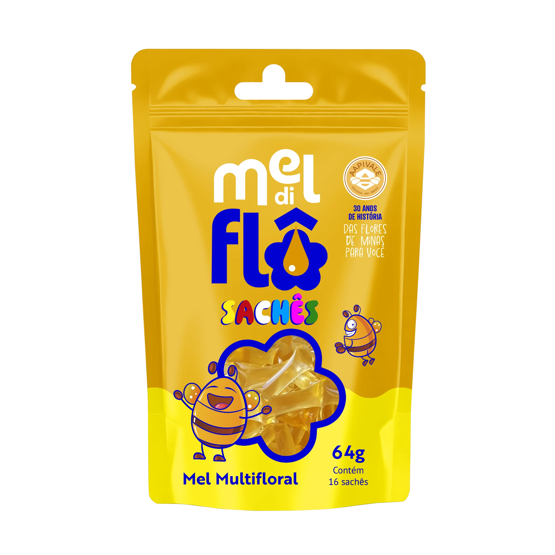 Sachês Mel Multifloral Mel di Flô 64g · 16 sachês